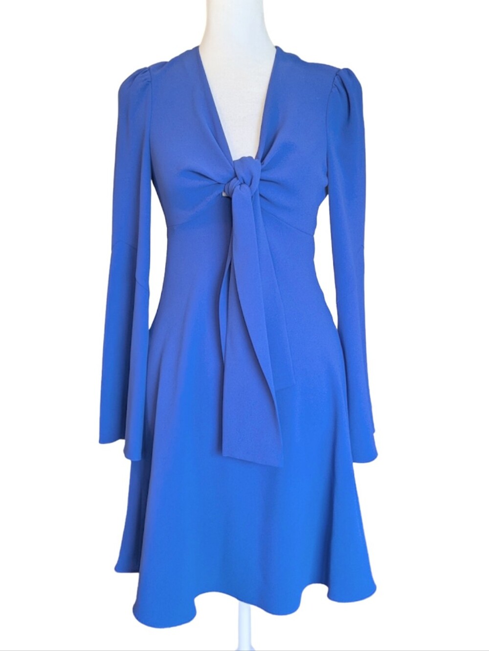 Diane Von Furstenberg Bell Flare Sleeve Dress Tie Front Deep V-neck Size XS/0/00
